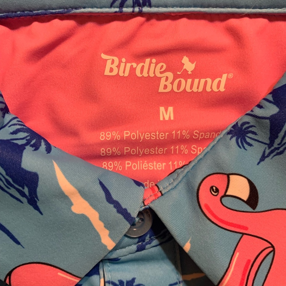 Birdie Bound Medium Vibrant Flamingo Polo in Blue and Pink Brand New With Tags